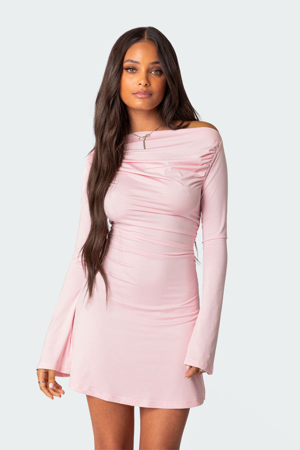 Edikted Leena Gathered Mini Dress Pink