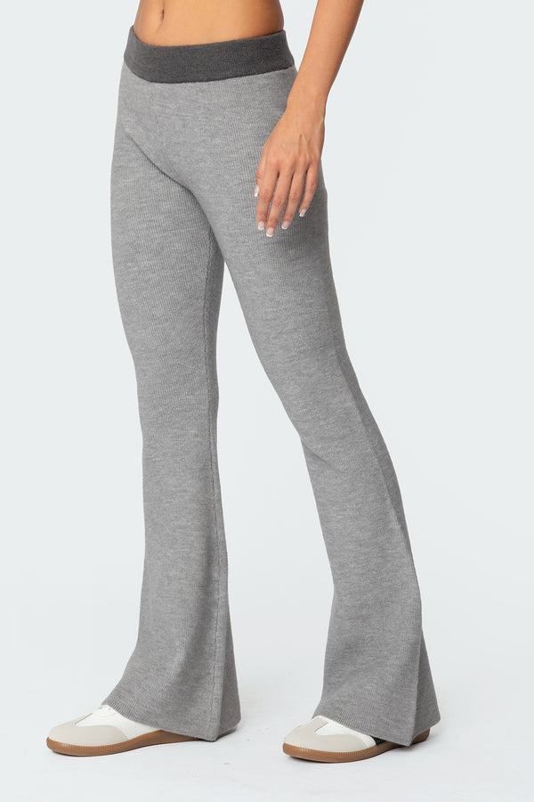 Edikted Lei Contrast Knit Flared Pants Gray