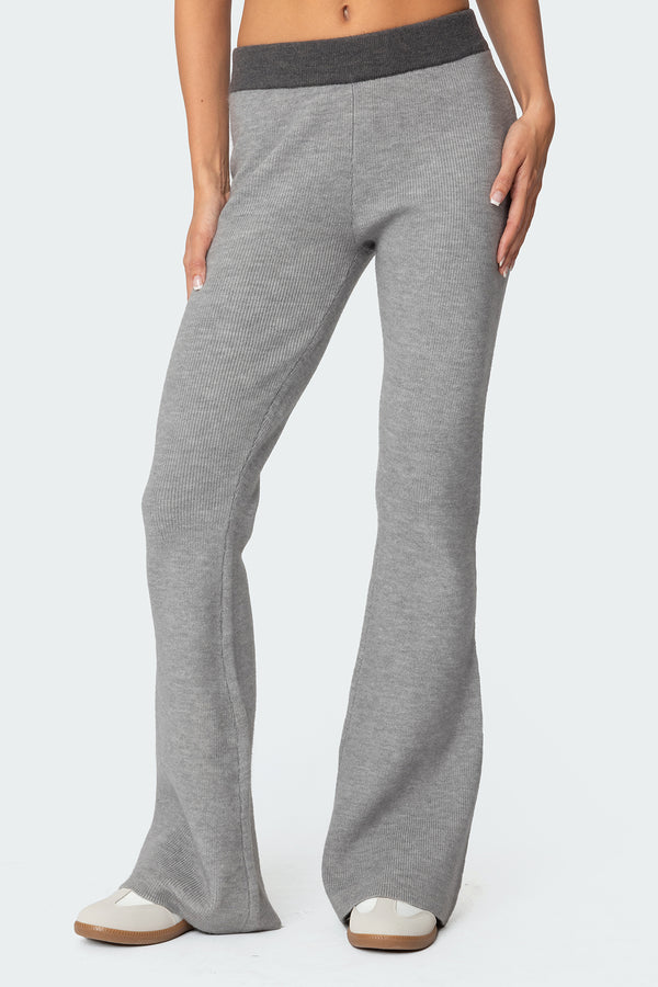 Edikted Lei Contrast Knit Flared Pants Gray