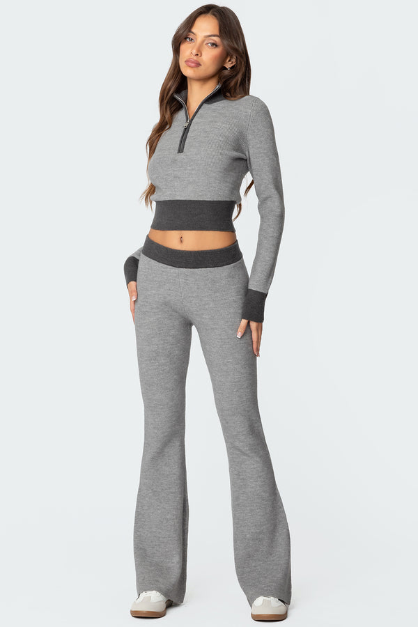 Edikted Lei Contrast Knit Flared Pants Gray