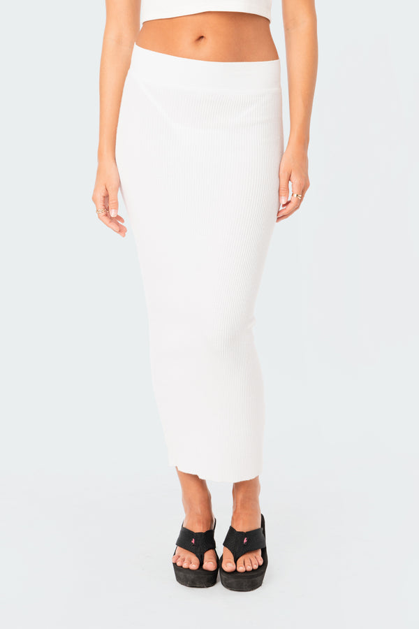 Edikted Leila Knitted Maxi Skirt White