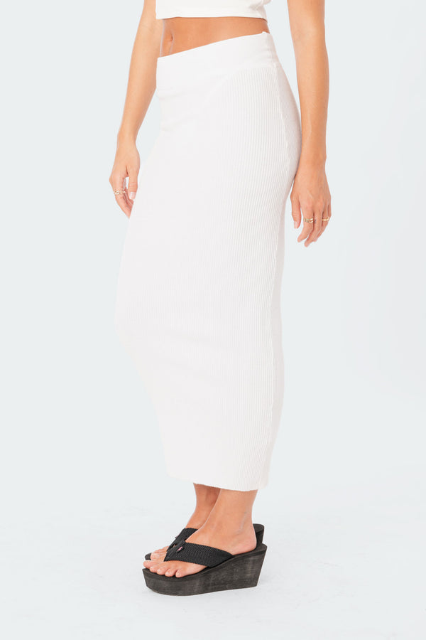 Edikted Leila Knitted Maxi Skirt White
