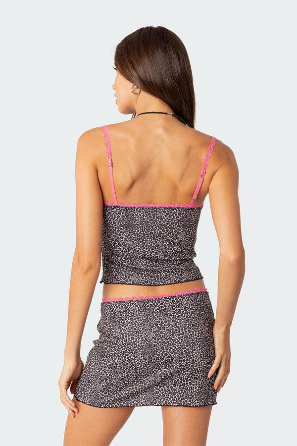 Edikted Lele Leopard Print Ribbed Tank Top Leopard