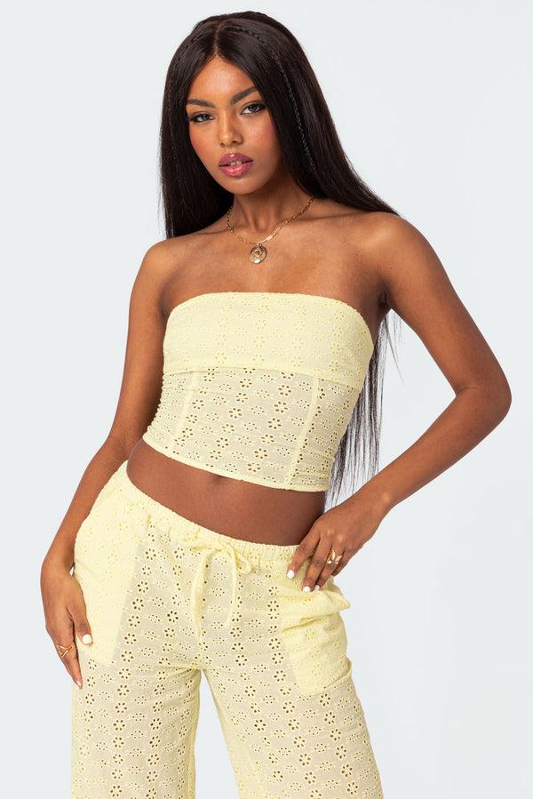 edikted Lemon Lacey Cotton Corset yellow