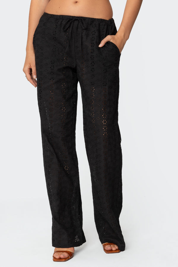Edikted Lemon Lacey Cotton Pants Black