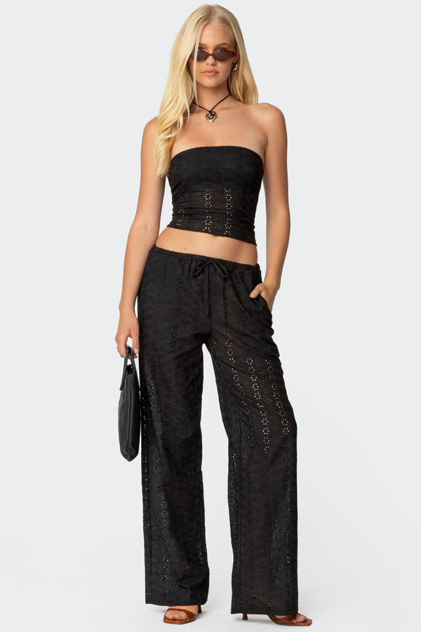 edikted Lemon Lacey Cotton Pants black