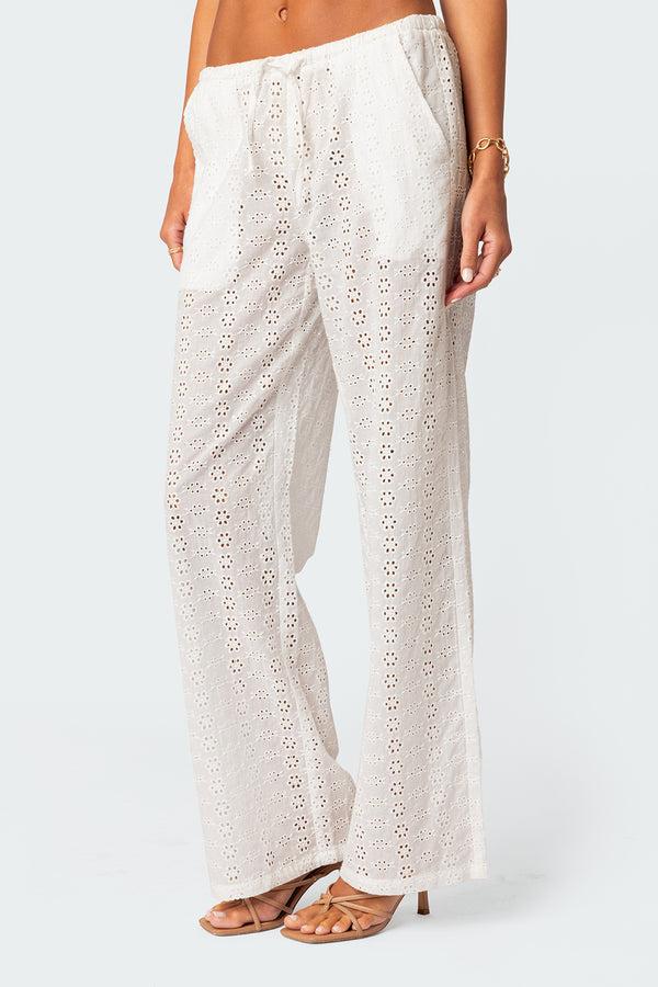 Edikted Lemon Lacey Cotton Pants White