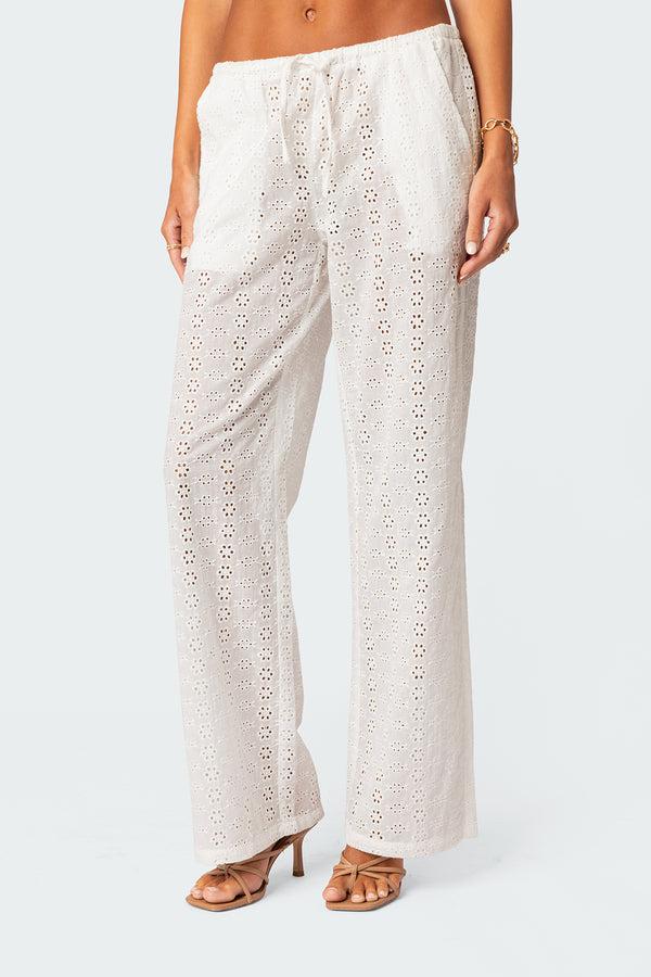Edikted Lemon Lacey Cotton Pants White