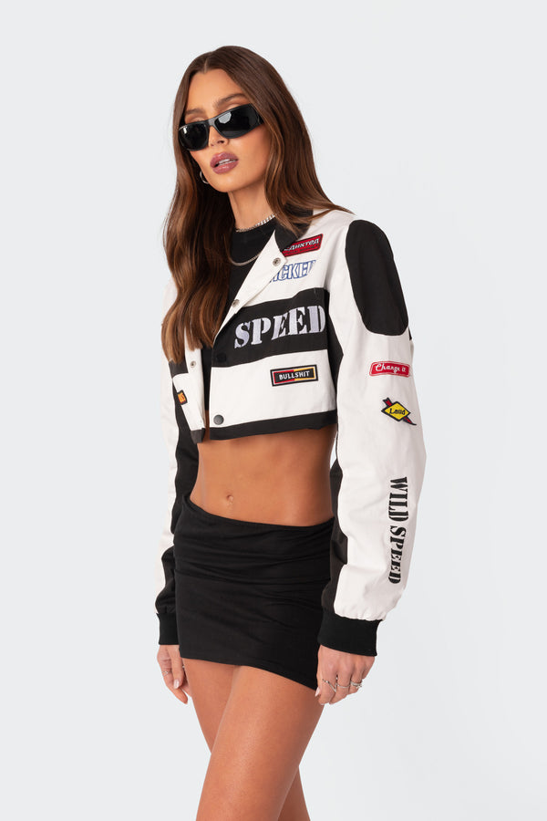 Edikted Lenni Patch Cropped Jacket Black And White