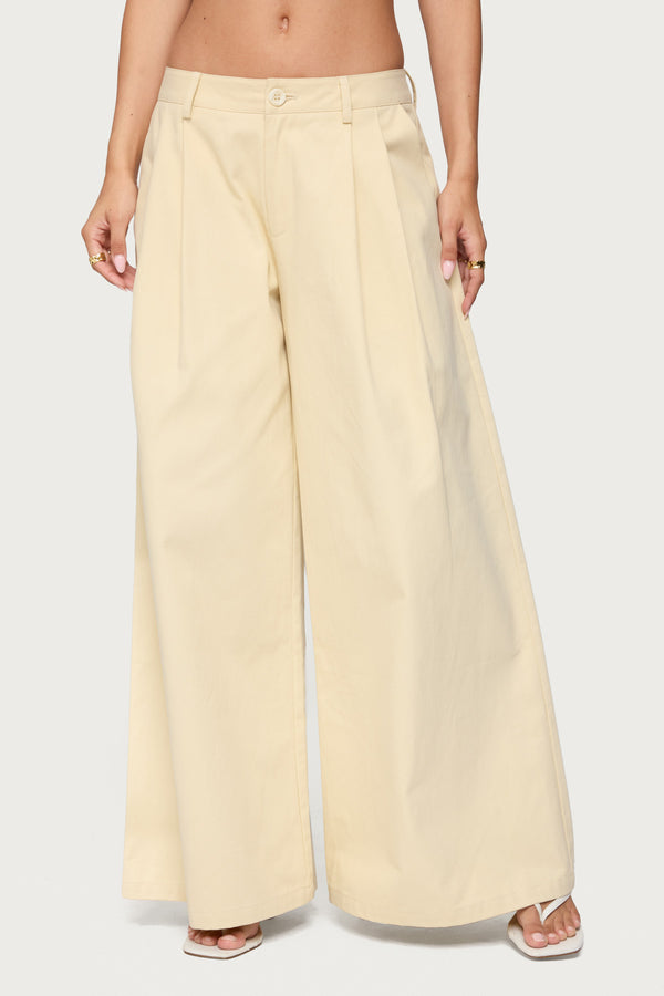 Edikted Lennon Ultra Wide Leg Pants Beige