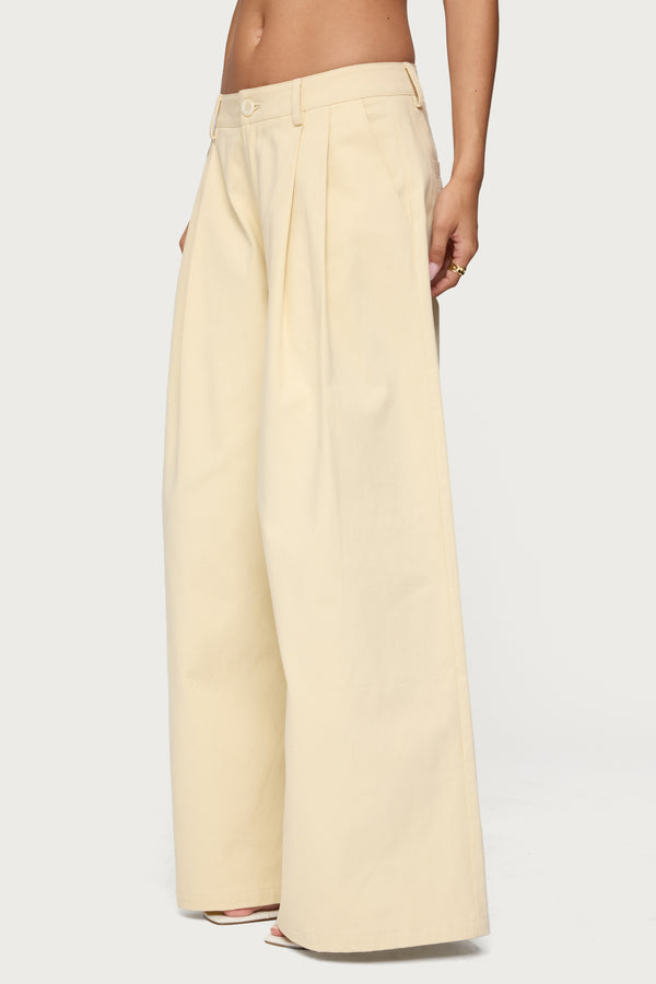 Edikted Lennon Ultra Wide Leg Pants Beige