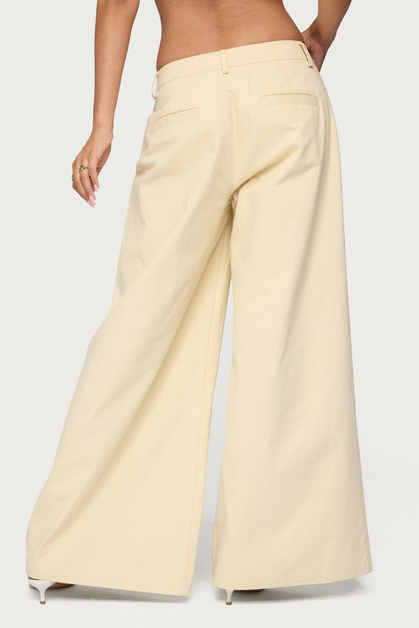 Edikted Lennon Ultra Wide Leg Pants Beige