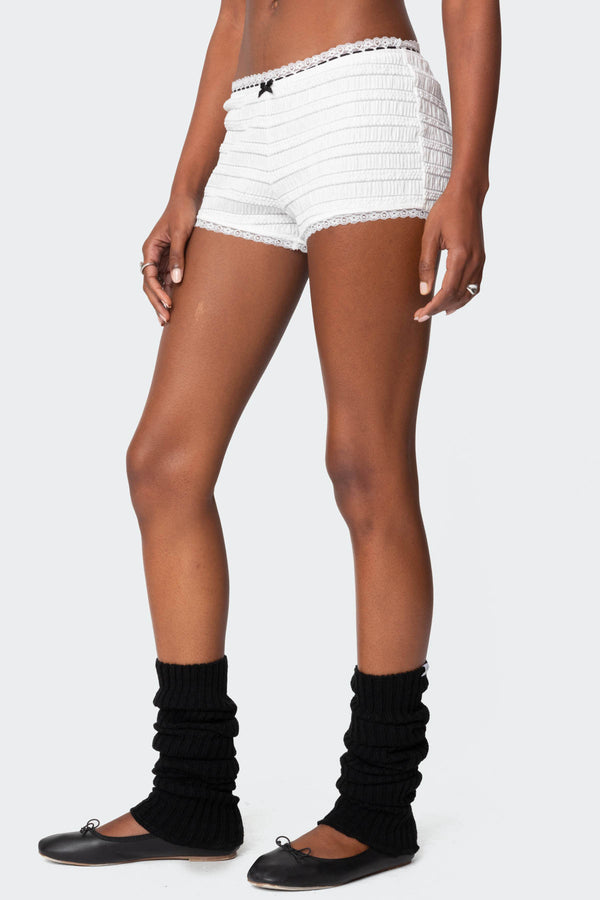 Edikted Lenny Lacey Textured Micro Shorts White