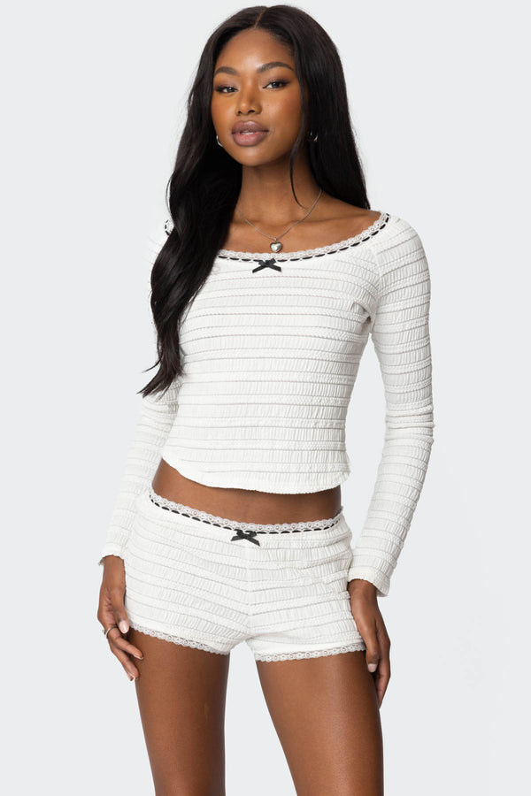 edikted Lenny Lacey Textured Top white