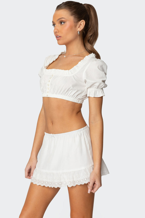 Edikted Lenora Puffed Sleeve Crop Top White
