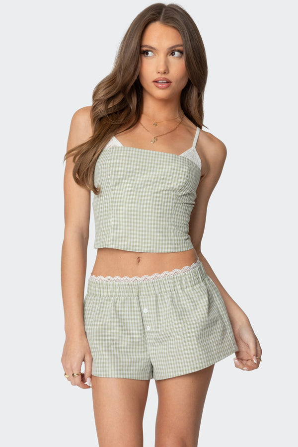edikted Lenorah Layered Gingham Top green