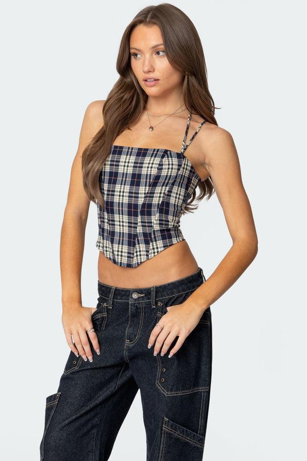 Edikted Leon Plaid Corset Navy