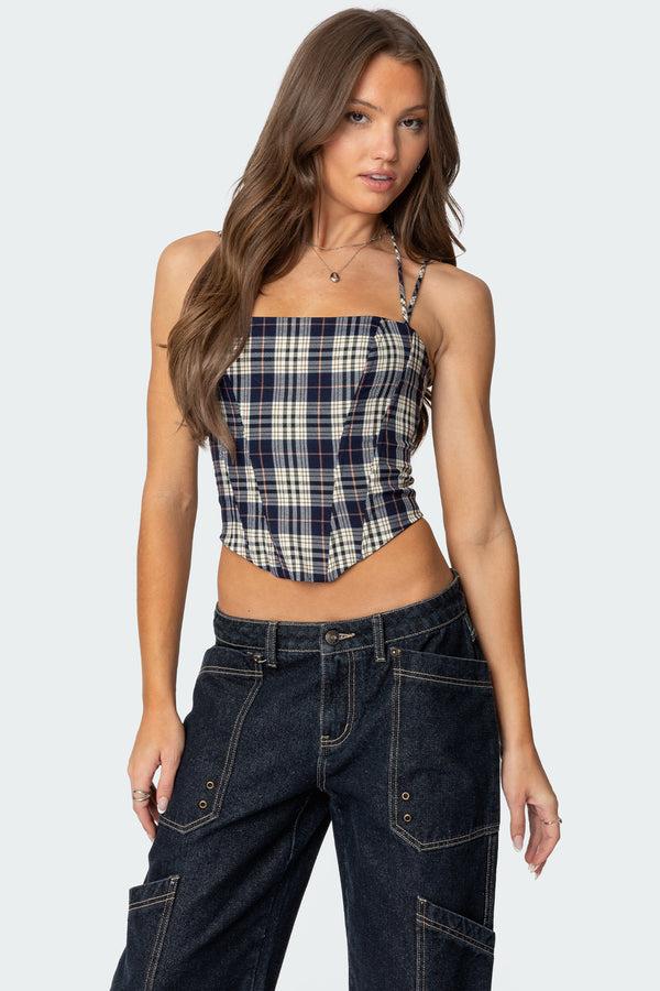 edikted Leon Plaid Corset navy