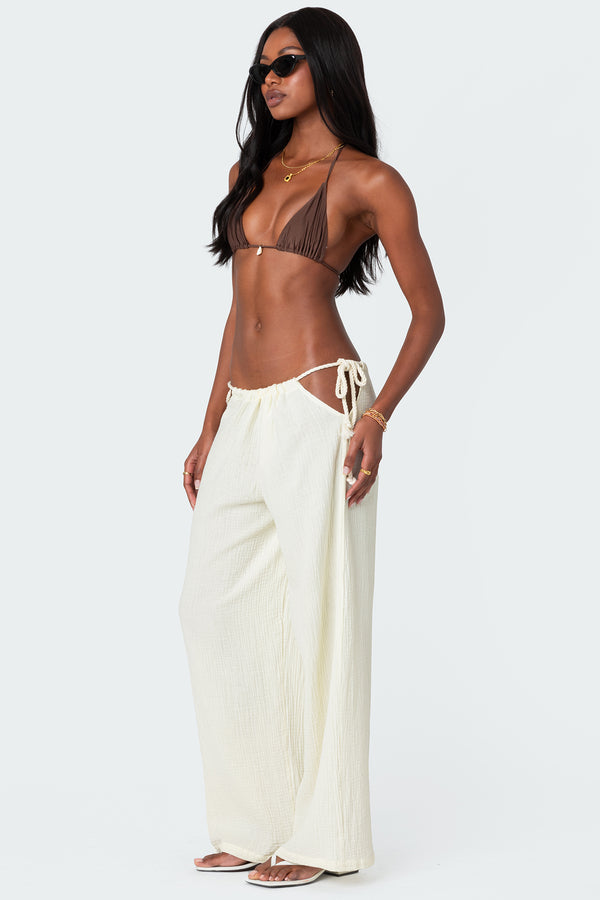 Edikted Leoni Side Tie Cotton Gauze Pants Cream