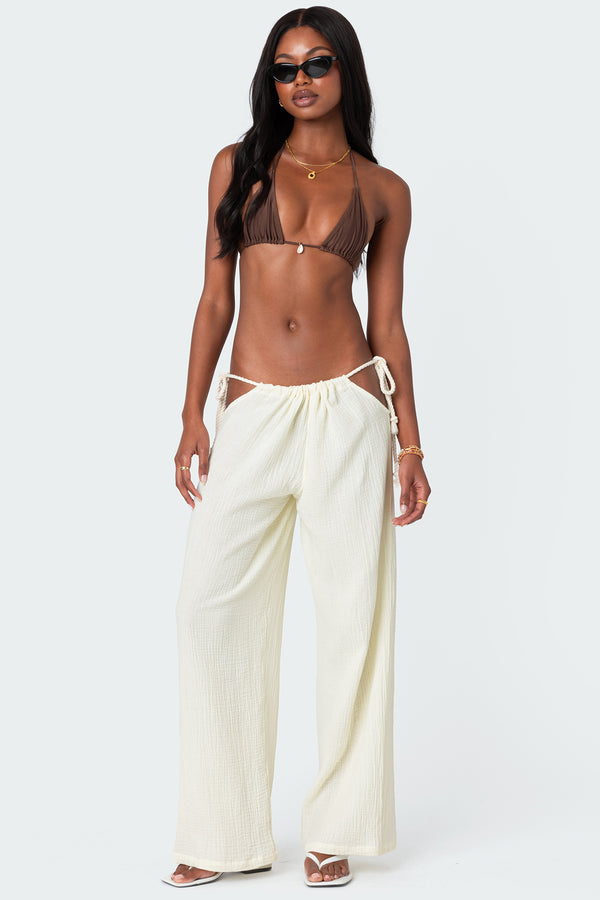 edikted Leoni Side Tie Cotton Gauze Pants cream