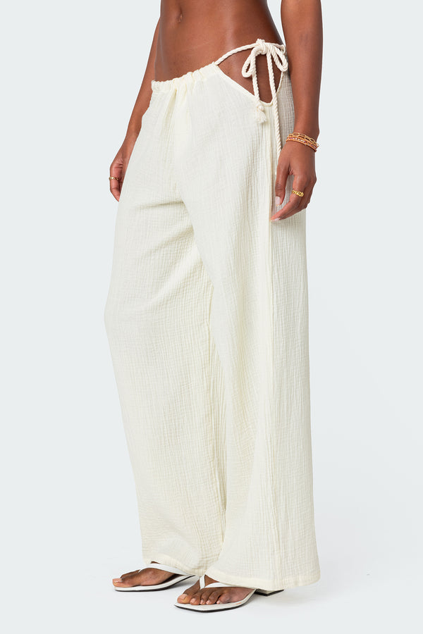 Edikted Leoni Side Tie Cotton Gauze Pants Cream
