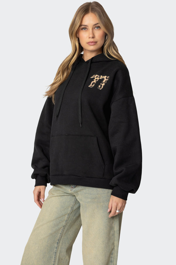 Edikted Leopard 77 Oversized Hoodie Black