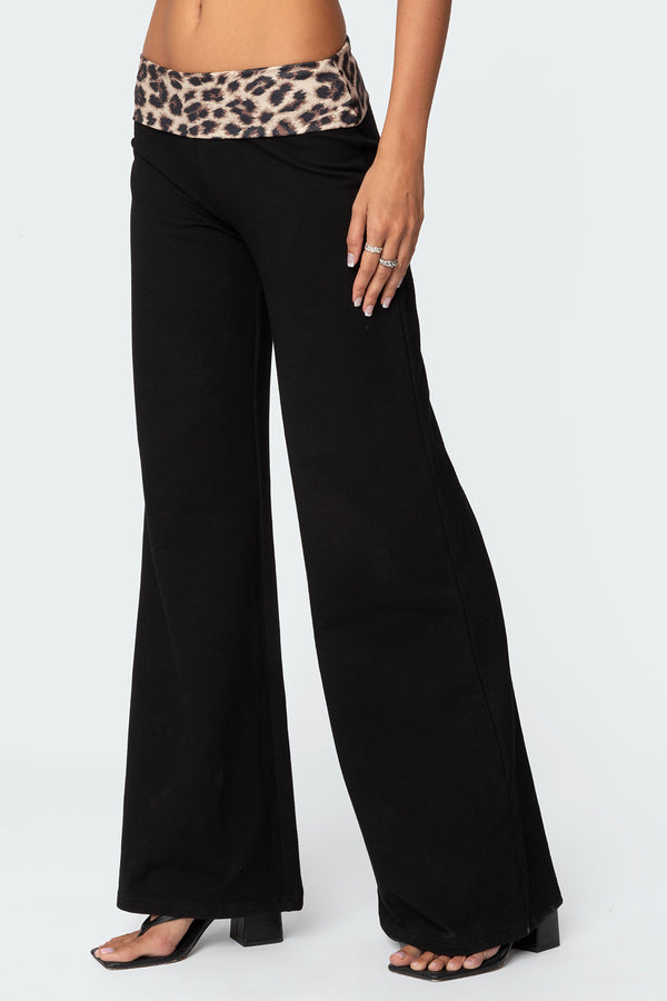 Edikted Leopard Fold Over Pants Leopard