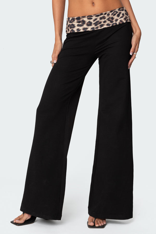 Edikted Leopard Fold Over Pants Leopard