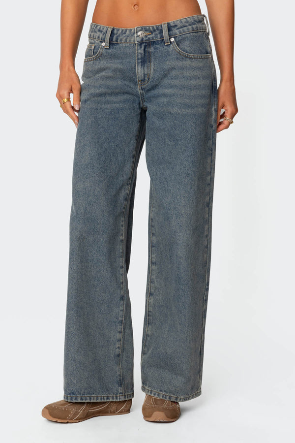 Edikted Leopard Heart Washed Jeans Blue Washed