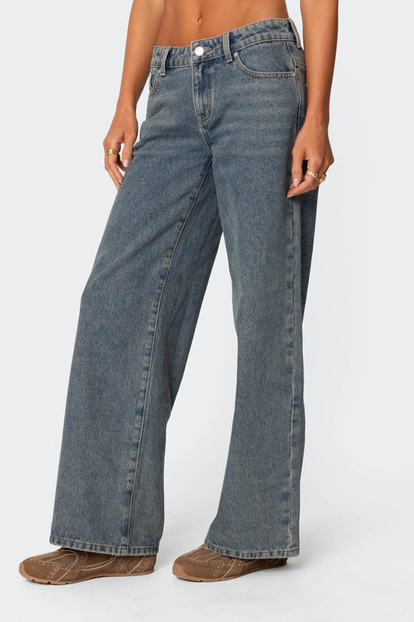 Edikted Leopard Heart Washed Jeans Blue Washed