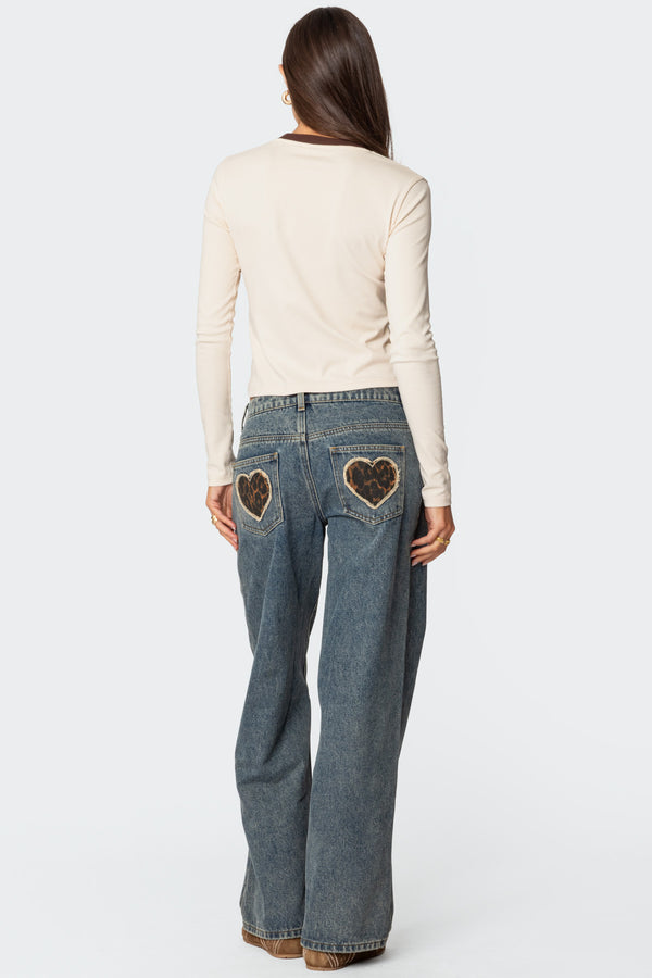 edikted Leopard Heart Washed Jeans blue washed