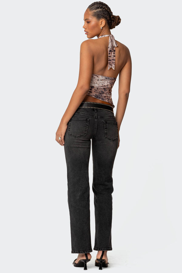 Edikted Leopard Mesh Asymmetric Halter Top Leopard