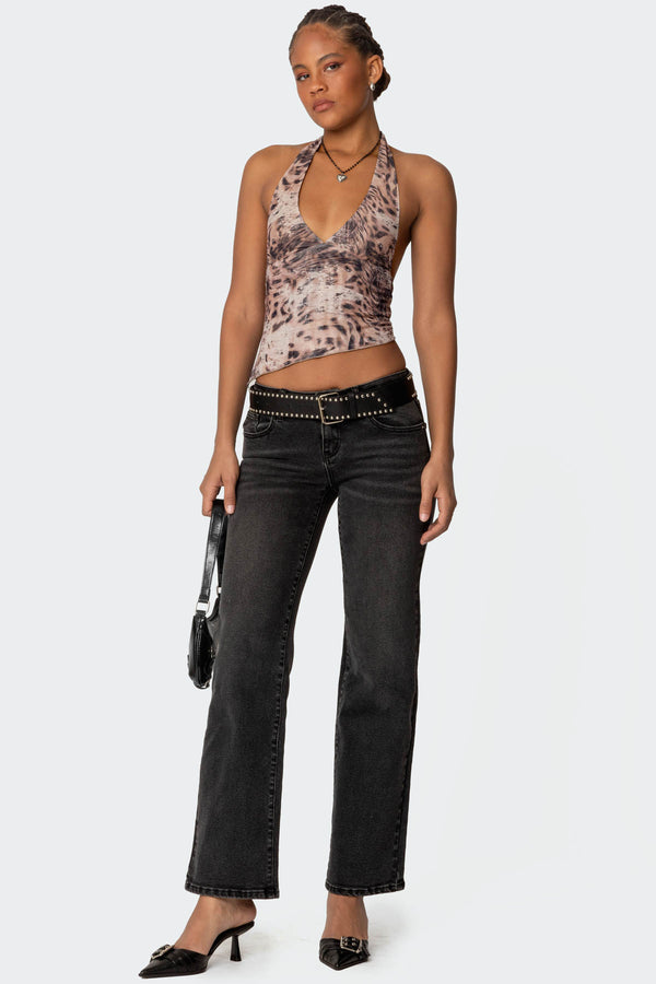 Edikted Leopard Mesh Asymmetric Halter Top Leopard