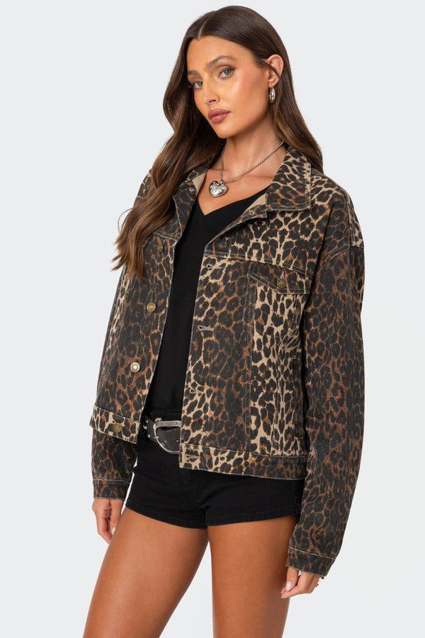 Edikted Leopard Print Denim Jacket Leopard