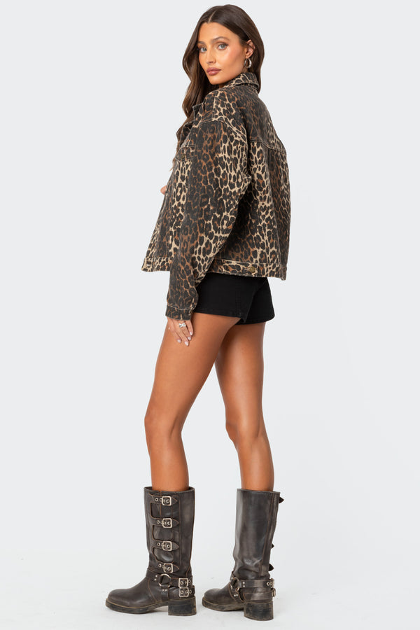 Edikted Leopard Print Denim Jacket Leopard