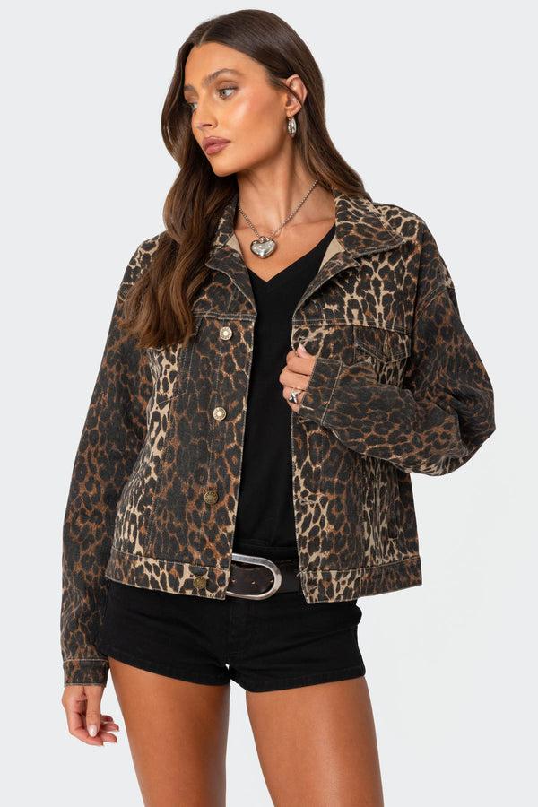 edikted Leopard Print Denim Jacket leopard