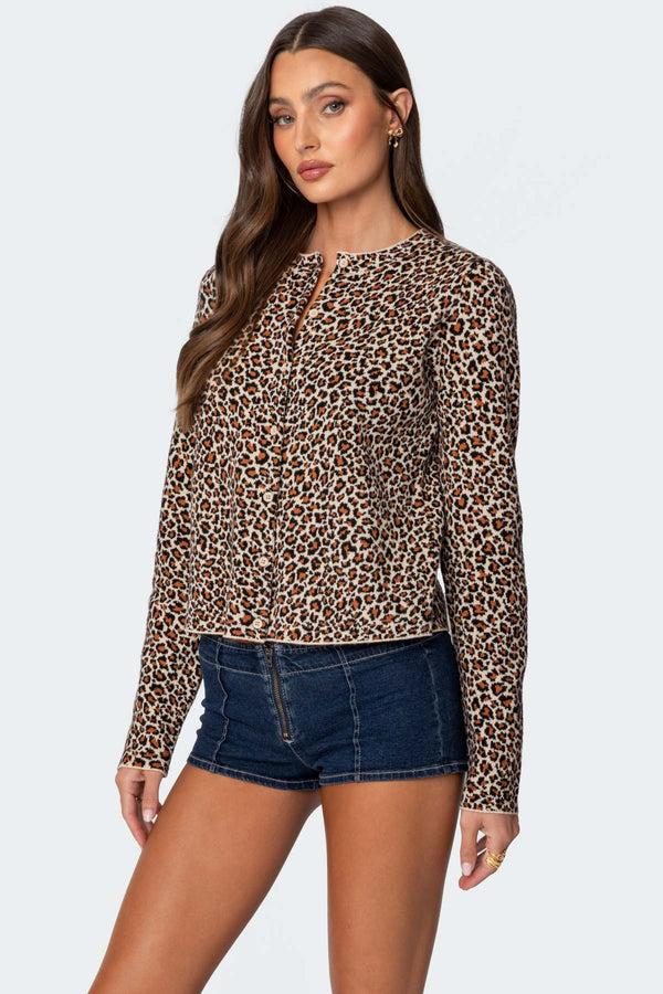 Edikted Leopard Printed Knit Cardigan Leopard