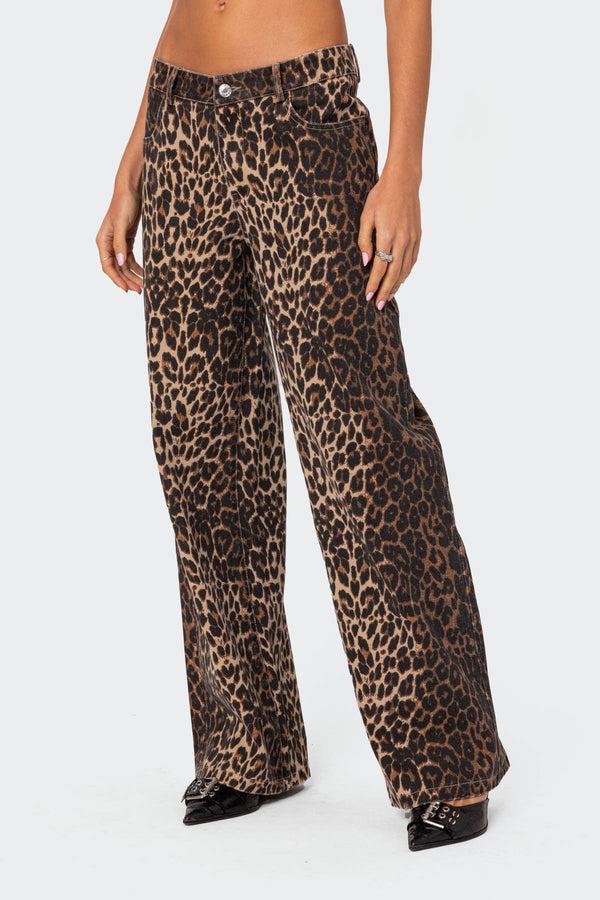 Edikted Leopard Printed Low Rise Jeans Leopard