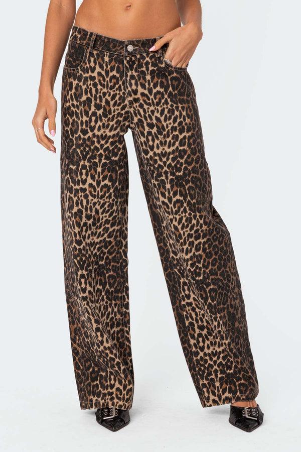 Edikted Leopard Printed Low Rise Jeans Leopard