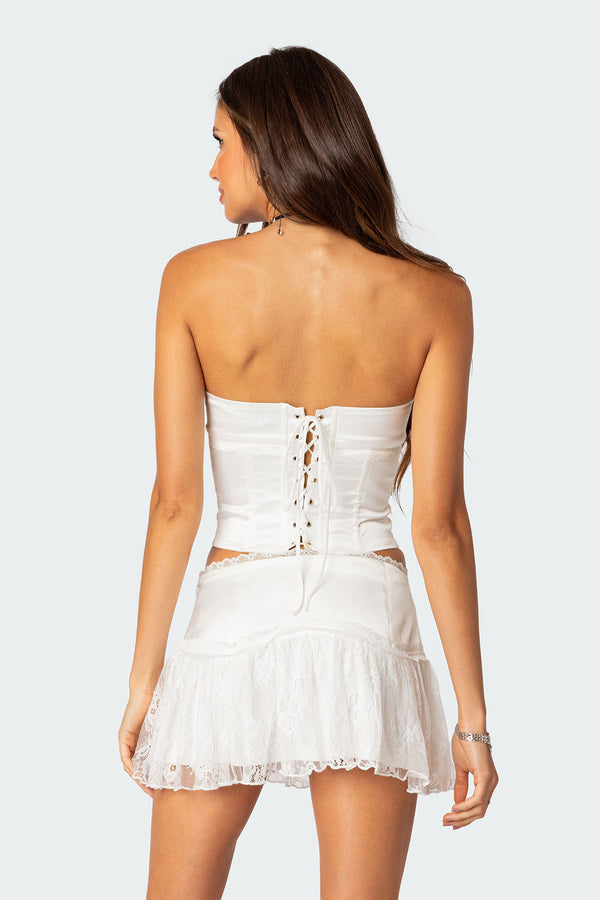 Edikted Lex Satin Effect & Lace Corset White