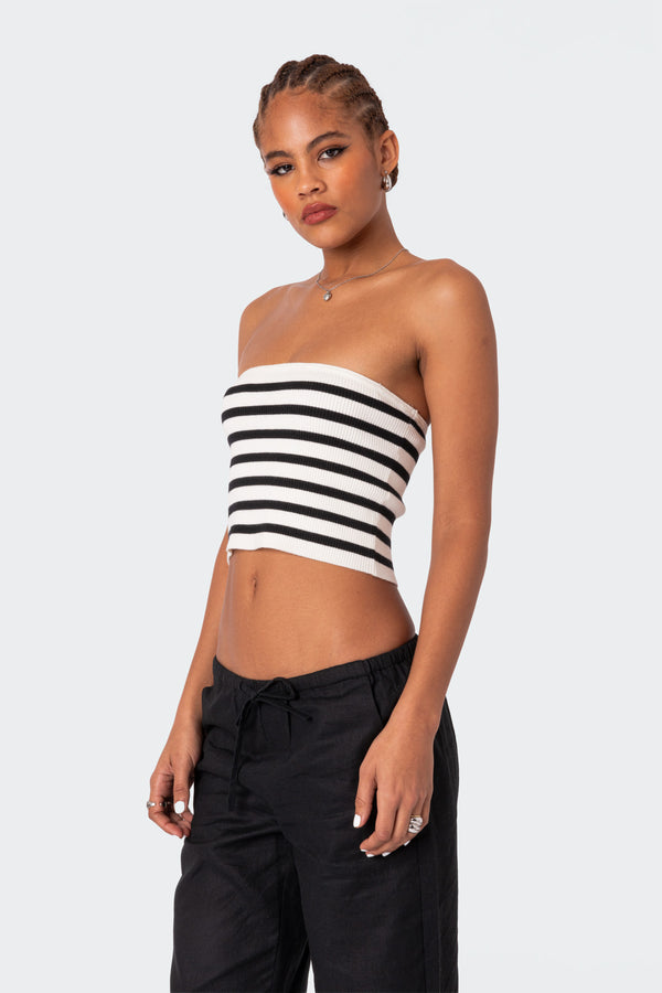 Edikted Lexi Ribbed Tube Top Black And White