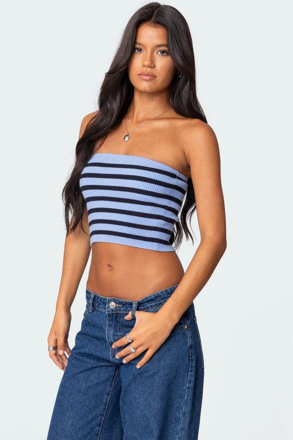 Edikted Lexi Ribbed Tube Top Blue