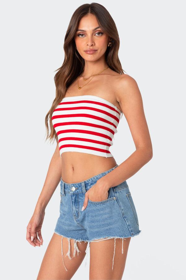 Edikted Lexi Ribbed Tube Top Red