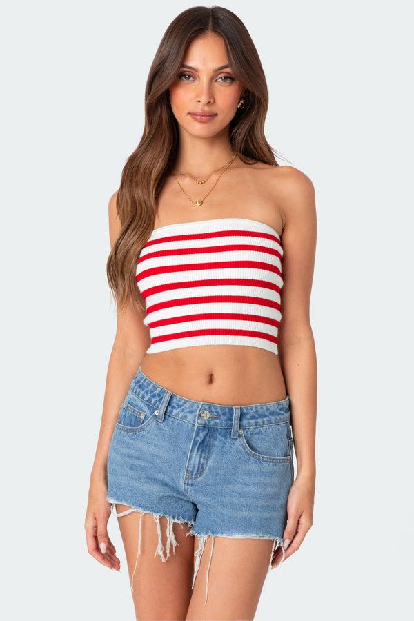 edikted Lexi Ribbed Tube Top red
