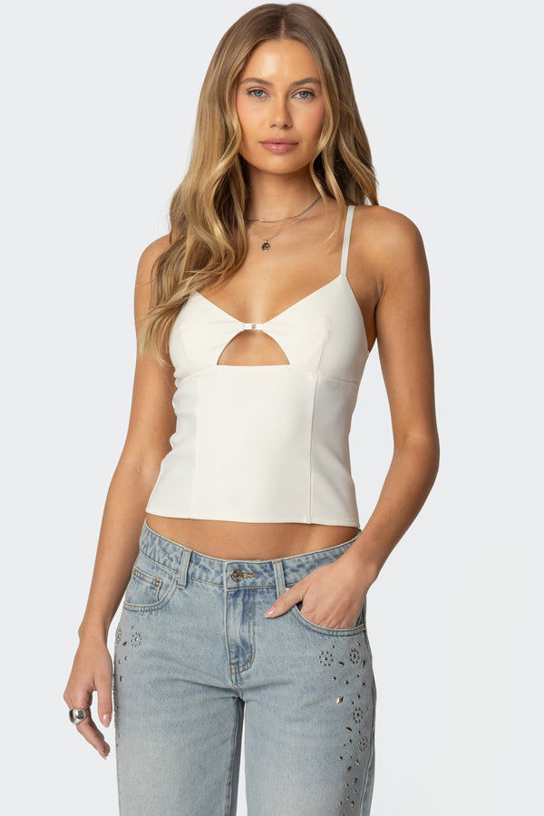 edikted Liana Cut Out Tank Top cream