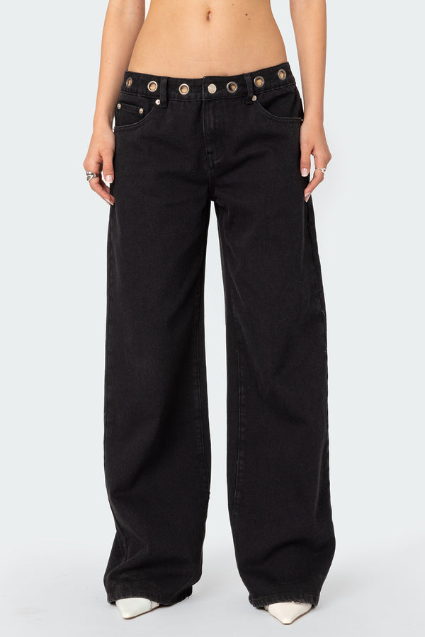 Edikted Libby Grommet Waist Jeans Black