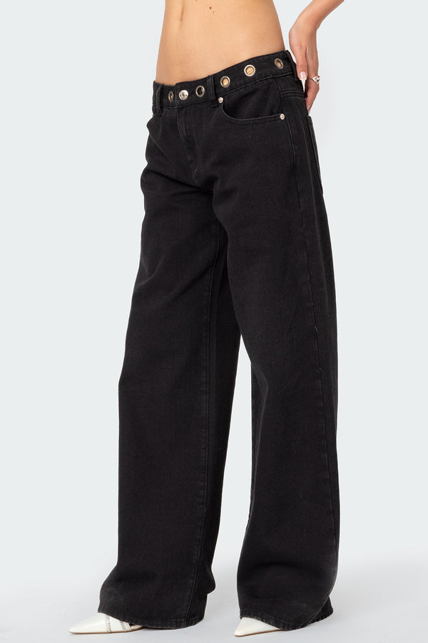 Edikted Libby Grommet Waist Jeans Black