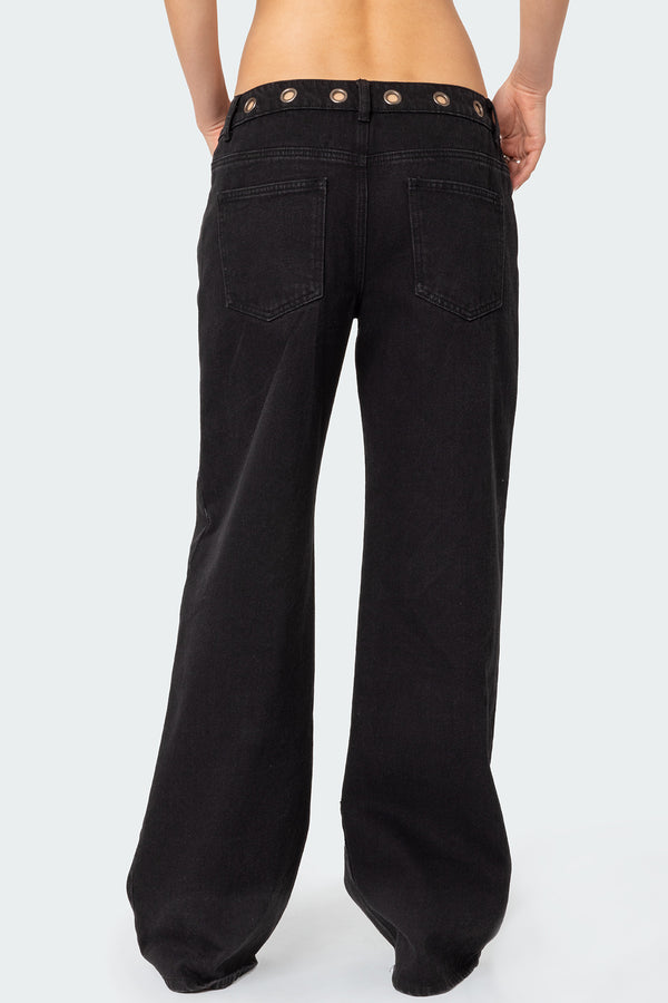 Edikted Libby Grommet Waist Jeans Black