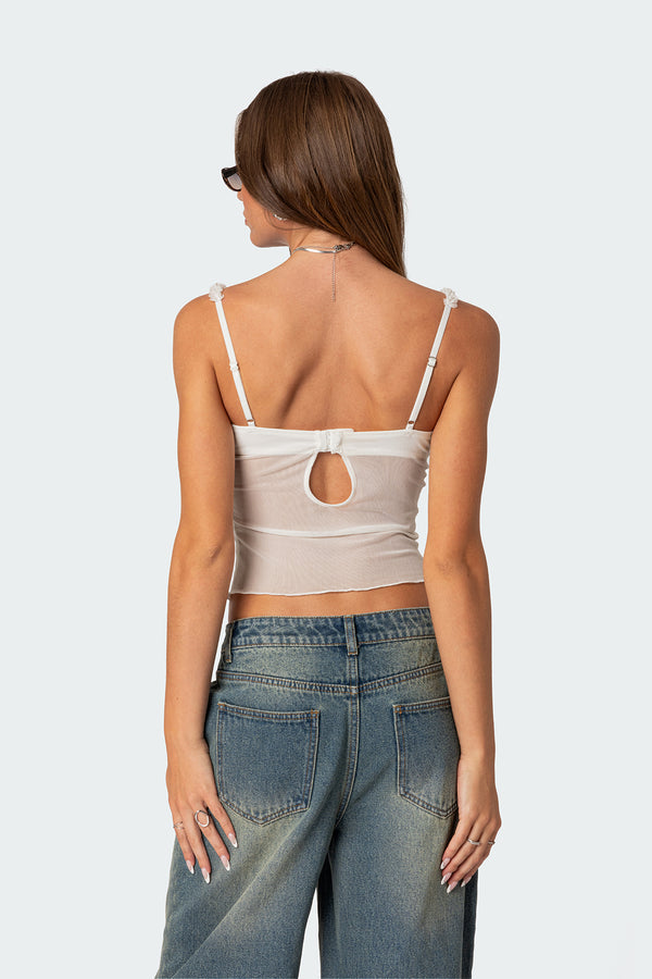 Edikted Lidia Sheer Mesh Bra Top White