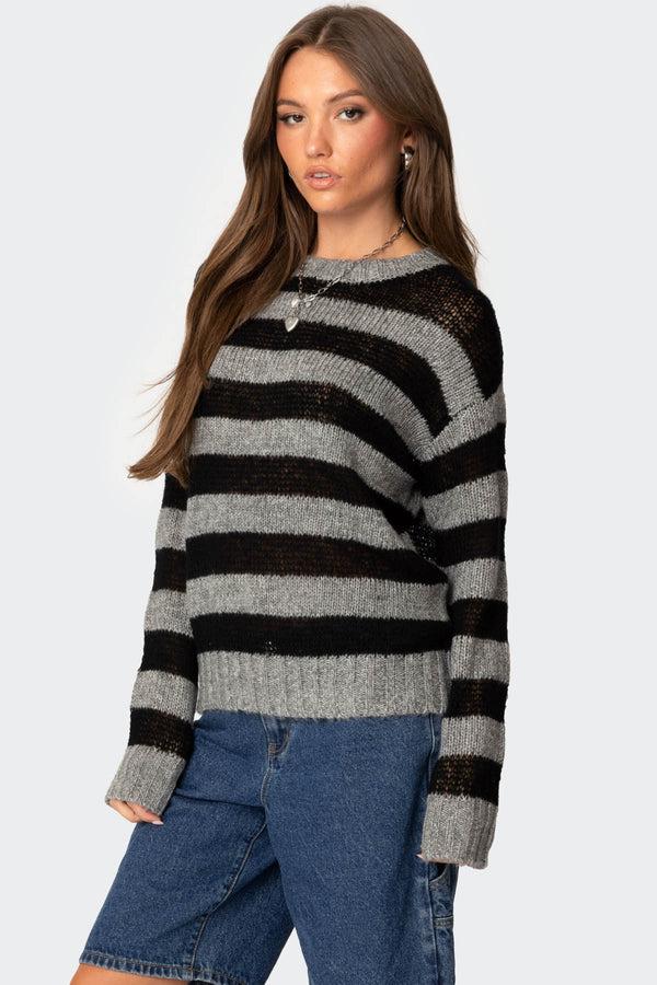 Edikted Light Knit Striped Sweater Black